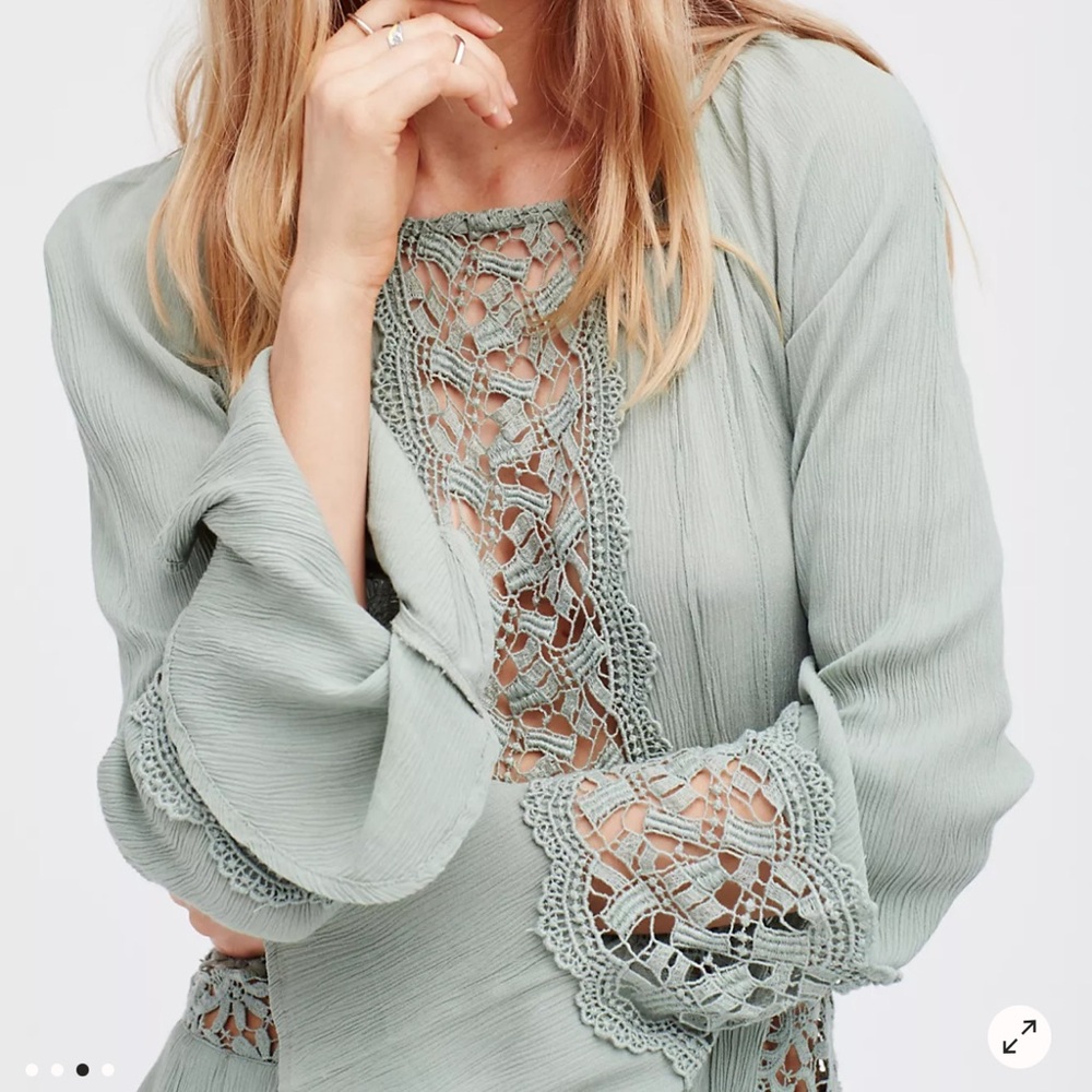 Free People Sunkissed Mini Dress in Light Sage Green size 4 Lace Details $118 - Picture 3 of 12
